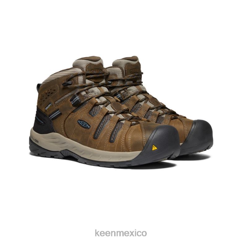 KEEN Bota impermeable Flint II (puntera de acero) hombres marrón cascada/azul orión calzado TXRFD181