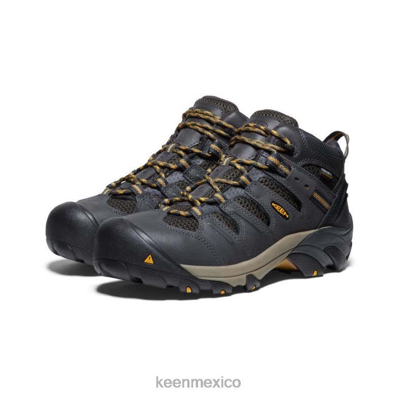 KEEN Lansing Mid impermeable (puntera de acero) hombres cuervo/olivo leonado calzado TXRFD91