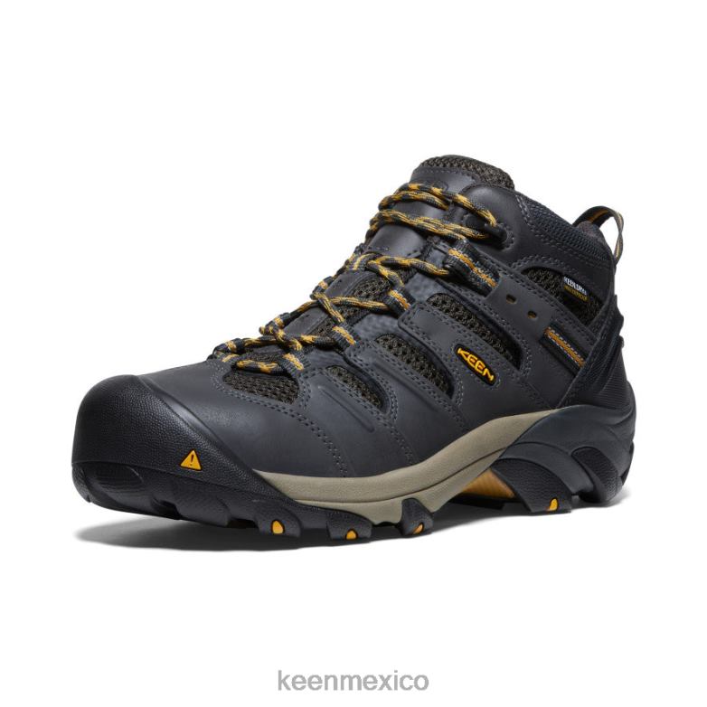 KEEN Lansing Mid impermeable (puntera de acero) hombres cuervo/olivo leonado calzado TXRFD91