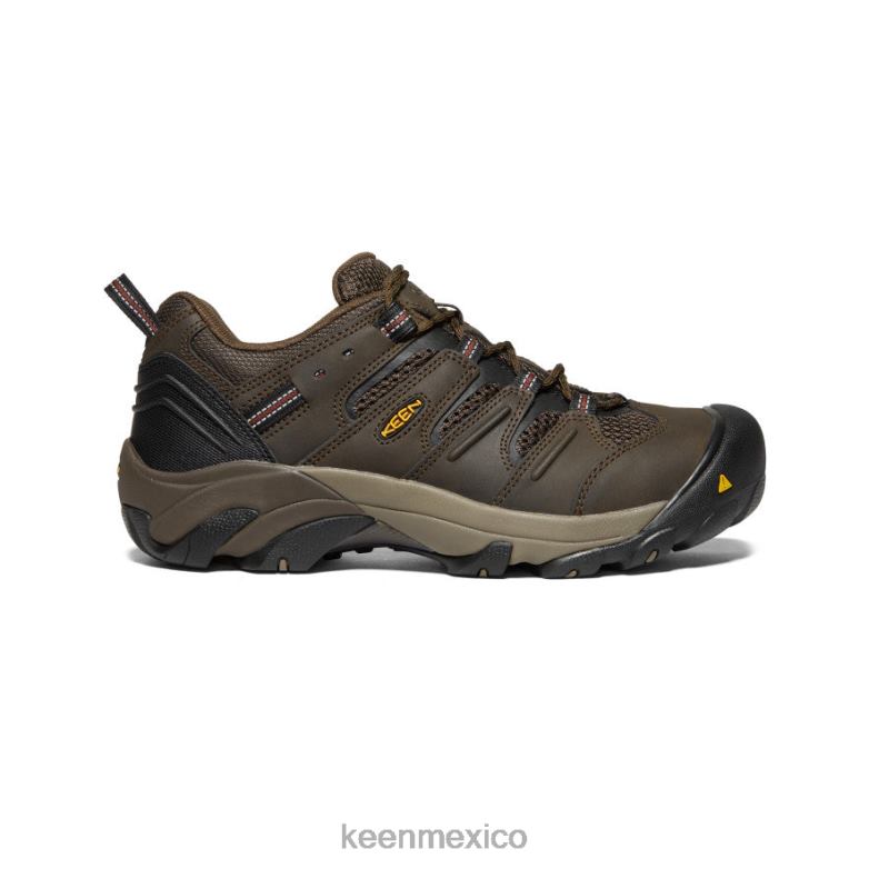 KEEN Lansing bajo (puntera de acero) hombres marrón cascada/ladrillo cocido calzado TXRFD302