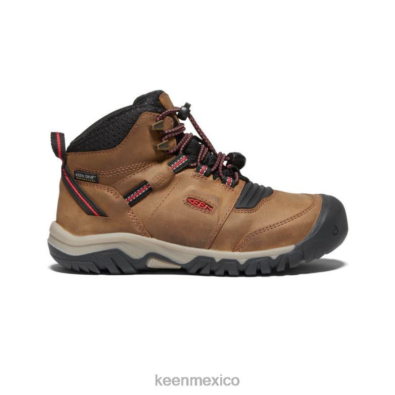 KEEN bota impermeable ridge flex niños grandes bisonte/alfombra roja calzado TXRFD946