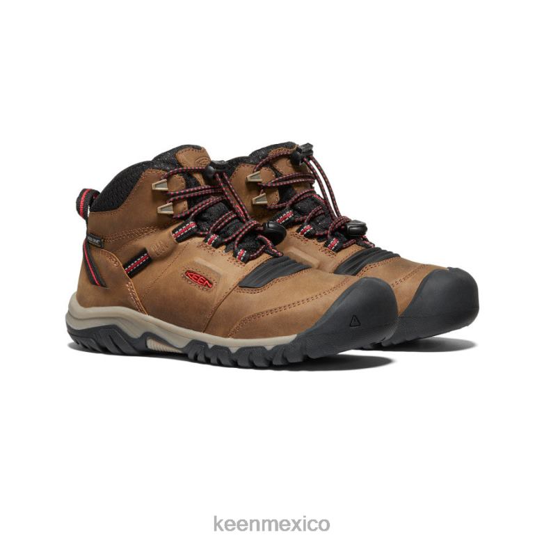 KEEN bota impermeable ridge flex niños grandes bisonte/alfombra roja calzado TXRFD946