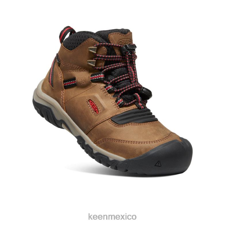 KEEN bota impermeable ridge flex niños grandes bisonte/alfombra roja calzado TXRFD946